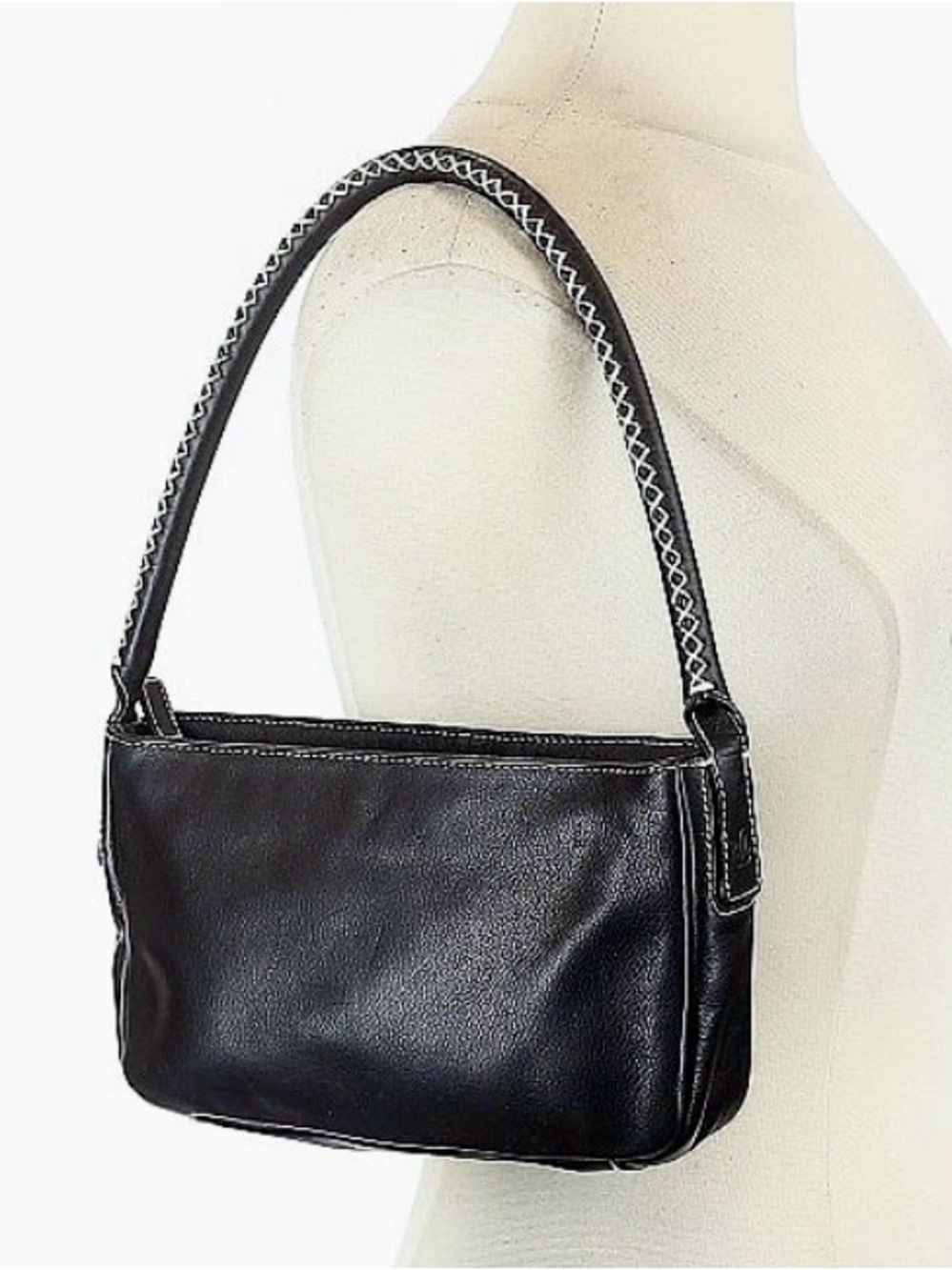 Ralph Lauren Black Leather Shoulder Bag with Contrast Stitching